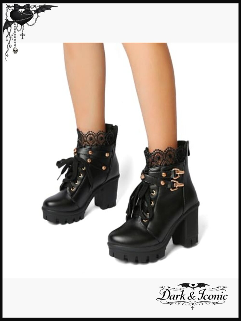 Platform Combat Boots with Chunky Heel, Zipper Closure, Gothic Style - Picture 6 of 7